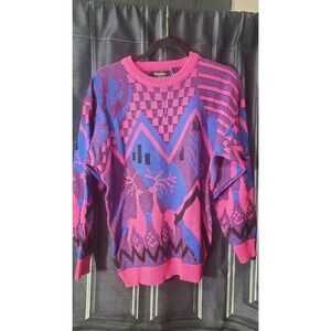 80s Bold Pink Vintage Rainbow Ridge Sweater size Medium